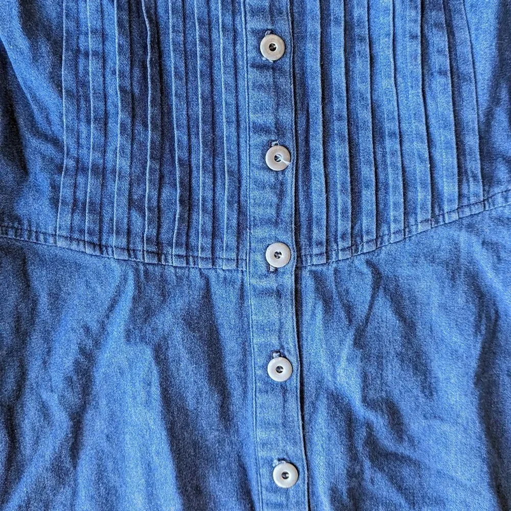 Vintage Talbots Blue Denim Pintuck Short Sleeve Midi Shirtdress size 8 - Picture 4 of 8
